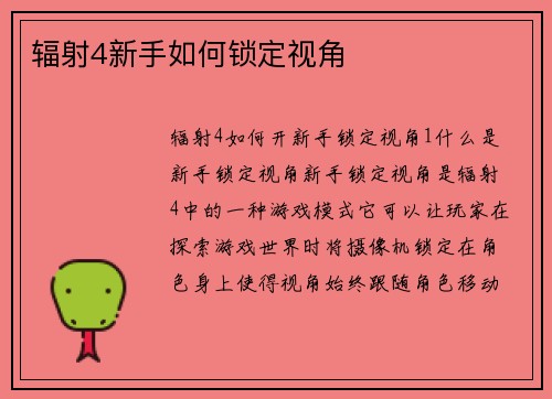 辐射4新手如何锁定视角